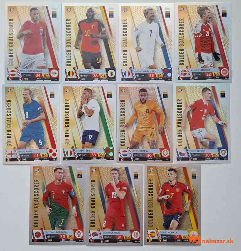TOPPS GOLDEN GOALSCORER kompletný set 11 kariet EURO 2024 Match Attax vrátane ka (1/1)